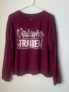 Justice Burgundy girls  'Unicorn Trainer' Long Sleeve Tee 20 plus